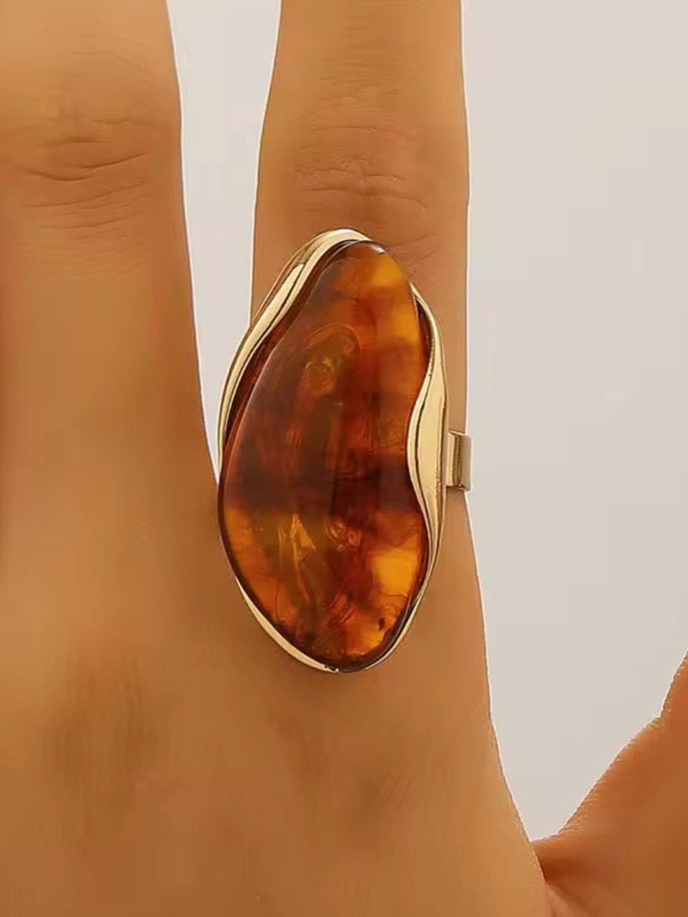 Golden Ember Abstract Cocktail Ring
